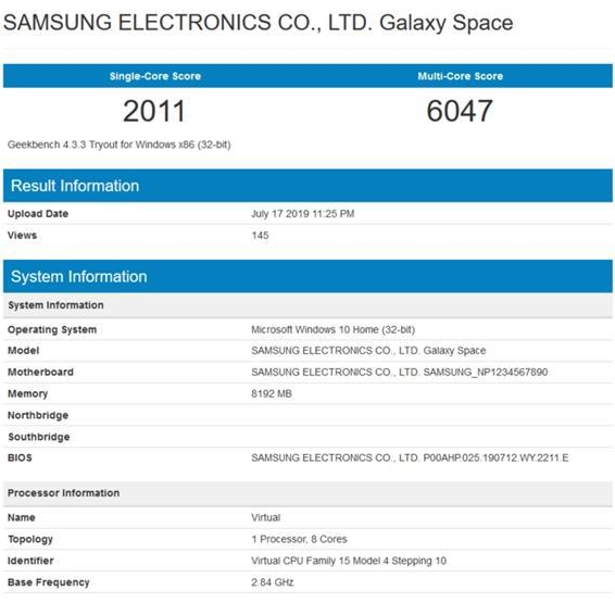 三星Galaxy Space笔记本电脑跑分曝光：单核2011分 多核6047分2.png