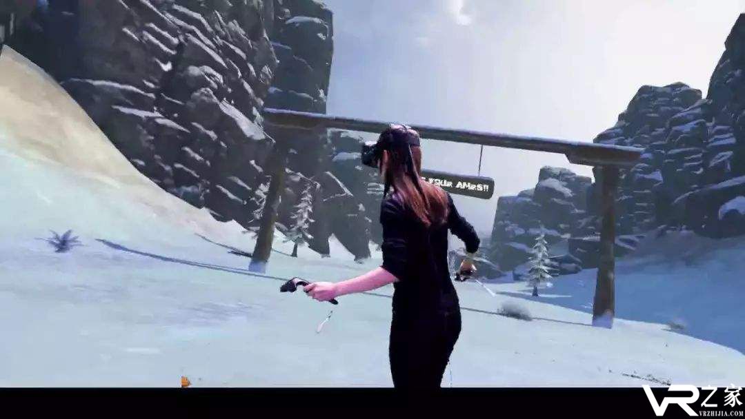 戴上VR眼镜体会室外滑雪场景