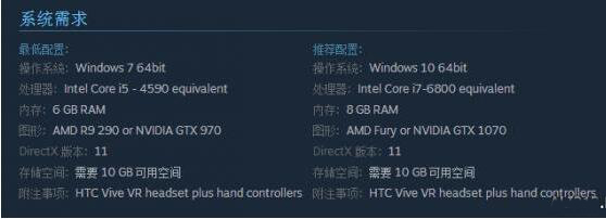 英雄萨姆VR电脑配置