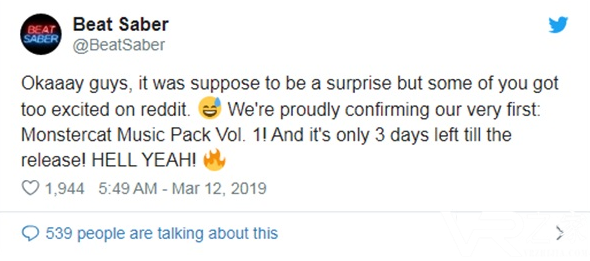 《Beat Saber》首个DLC内容被偷跑 官方发推证明的确是真的.png